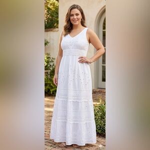 Magic White Boho Maxi Dress Lace and Rhinestones NWT